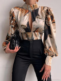 Office LadySlim Stand Collar Long Sleeve Blouse