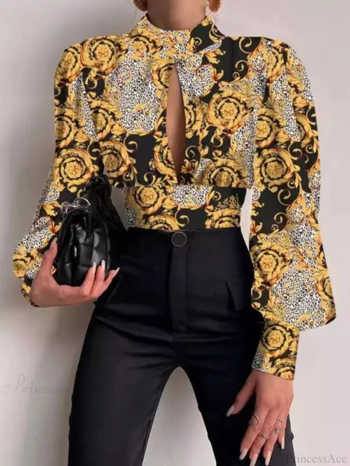 Office LadySlim Stand Collar Long Sleeve Blouse