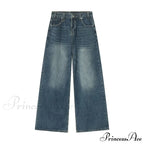 Old Male Pants Summer Blue Washed Denim Casual Menwear Wide Leg Trousers 2024 New Fashion Jeans