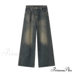 Old Male Pants Summer Blue Washed Denim Casual Menwear Wide Leg Trousers 2024 New Fashion Jeans