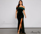 Olivia Formal Velvet Charming Off-The-Shoulder Maxi Dress