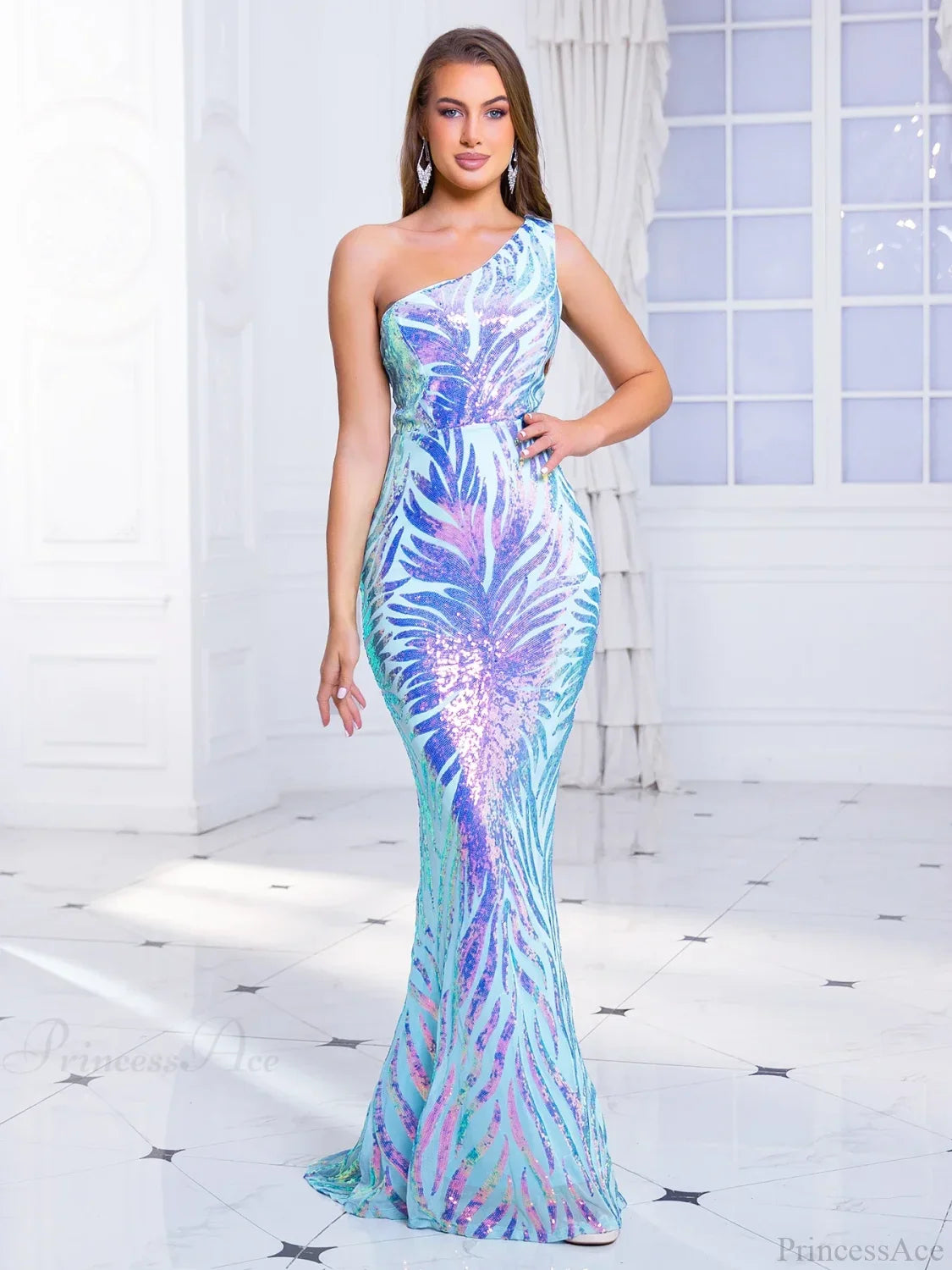 One-Shoulder Sequined Party Dress