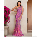 One-Shoulder Sequined Party Dress
