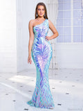 One-Shoulder Stretch Sequin Party Dress