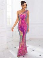 One-Shoulder Stretch Sequin Party Dress