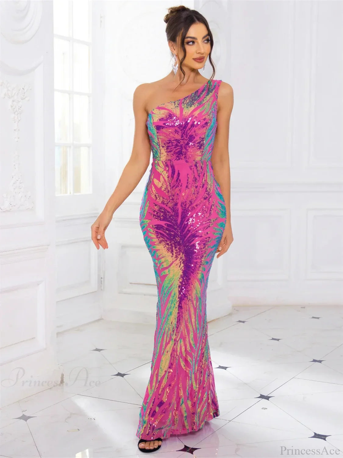 One-Shoulder Stretch Sequin Party Dress