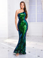 One-Shoulder Stretch Sequin Party Dress