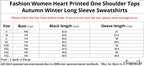 One Sweatshirt Tops Patterned Women's Heart Shoulder Casual Pullover Top