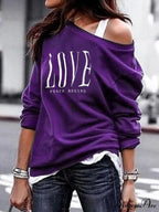 One Sweatshirt Tops Patterned Women's Heart Shoulder Casual Pullover Top