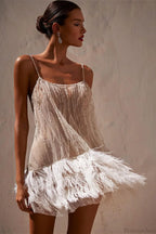Open-Back Beaded Tiered Tassel Short Party Dress