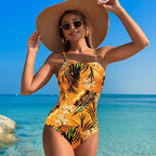 Orange Coconut Print One Piece Swimsuit