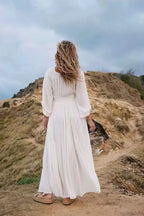 Oversized Backless Deep V Cotton Boho Dress