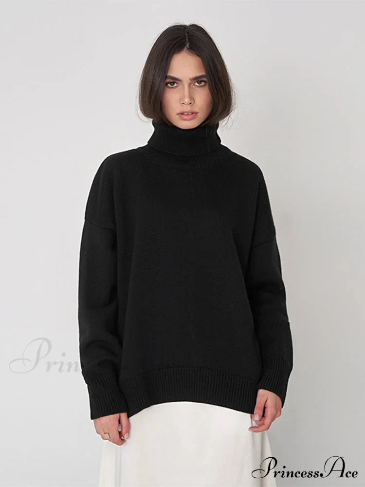 Oversized Casual Turtleneck Solid Color Pollover Sweater
