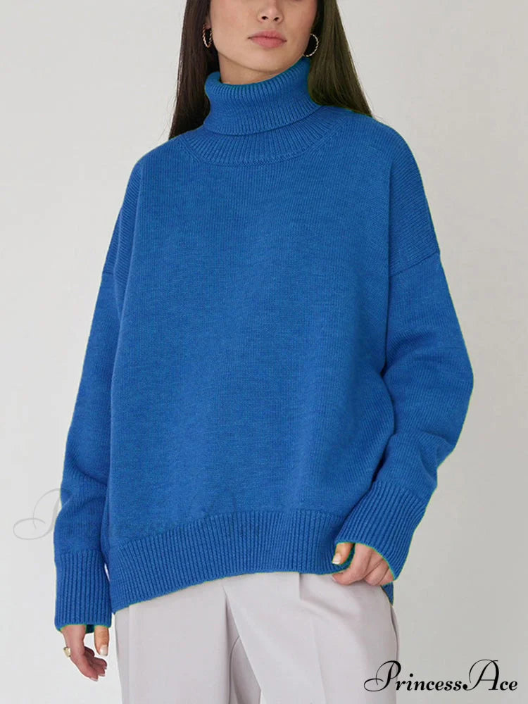 Oversized Casual Turtleneck Solid Color Pollover Sweater