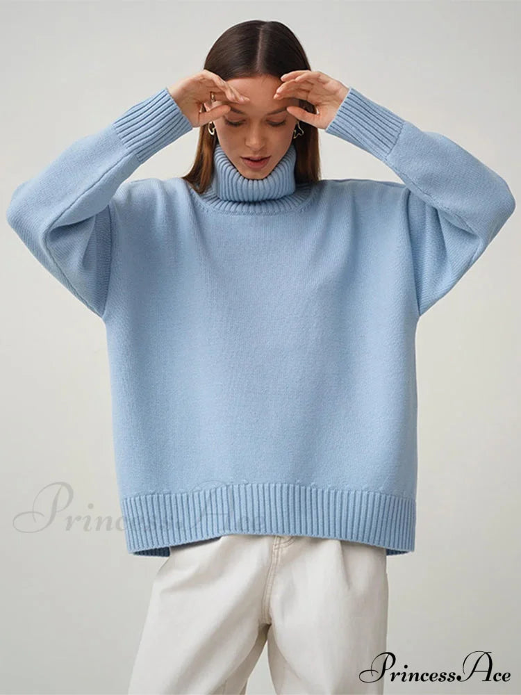 Oversized Casual Turtleneck Solid Color Pollover Sweater