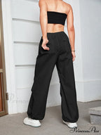 Oversized Drawstring Low Waist Slant Pocket Cargo Parachute Pants