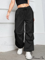 Oversized Drawstring Low Waist Slant Pocket Cargo Parachute Pants