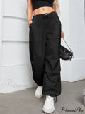 Oversized Drawstring Low Waist Slant Pocket Cargo Parachute Pants