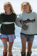 Oversized Fish Print Pullover Sweatshirt