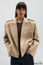 Oversized Notch Lapel Epaulette Woolen Blazer