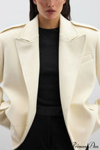 Oversized Notch Lapel Epaulette Woolen Blazer