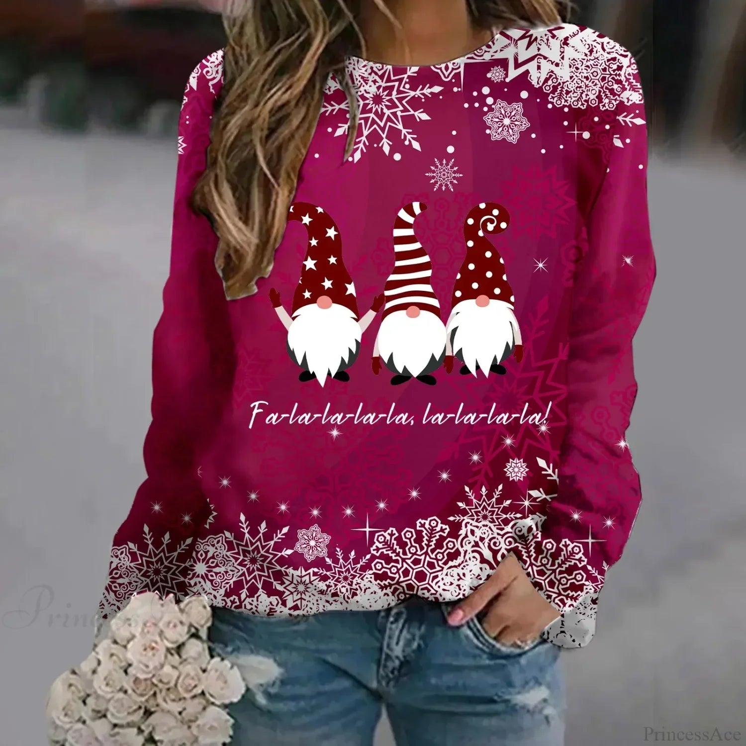 Oversized Print Crew Neck Soft Long Sleeve Casual Loose Y2K Winter Hoodie