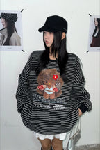 Oversized Striped Exploding Afro Hello Kitty Print Sweatshirt