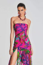 Isis Elevated Strapless Maxi Dress with Slit and Print Statement Occasion Edit