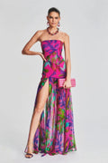 Isis Elevated Strapless Maxi Dress with Slit and Print Statement Occasion Edit
