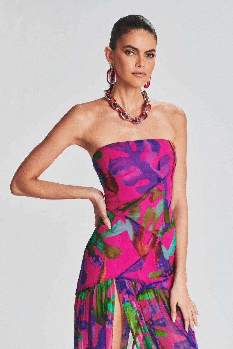 Isis Elevated Strapless Maxi Dress with Slit and Print Statement Occasion Edit