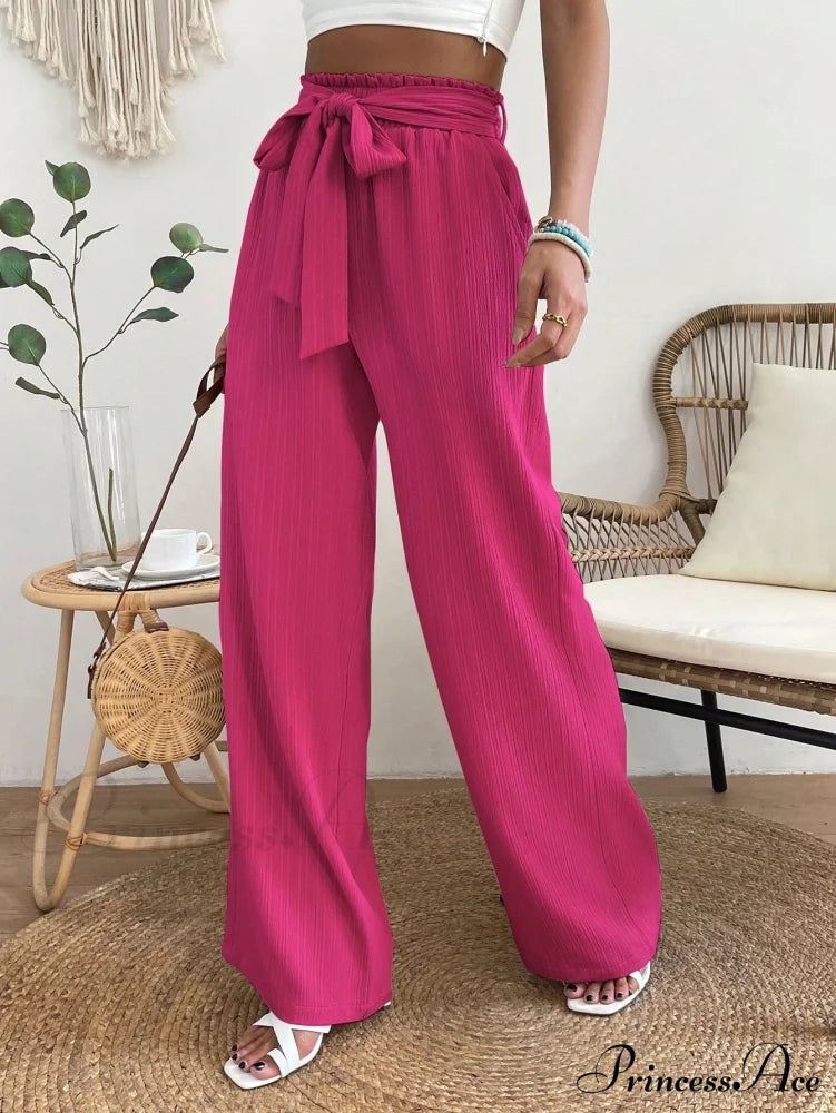 Long Waist Belted Wide Leg Pants