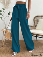 Long Waist Belted Wide Leg Pants