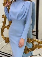Solid Stand Neck Slim Autumn Maxi Dress
