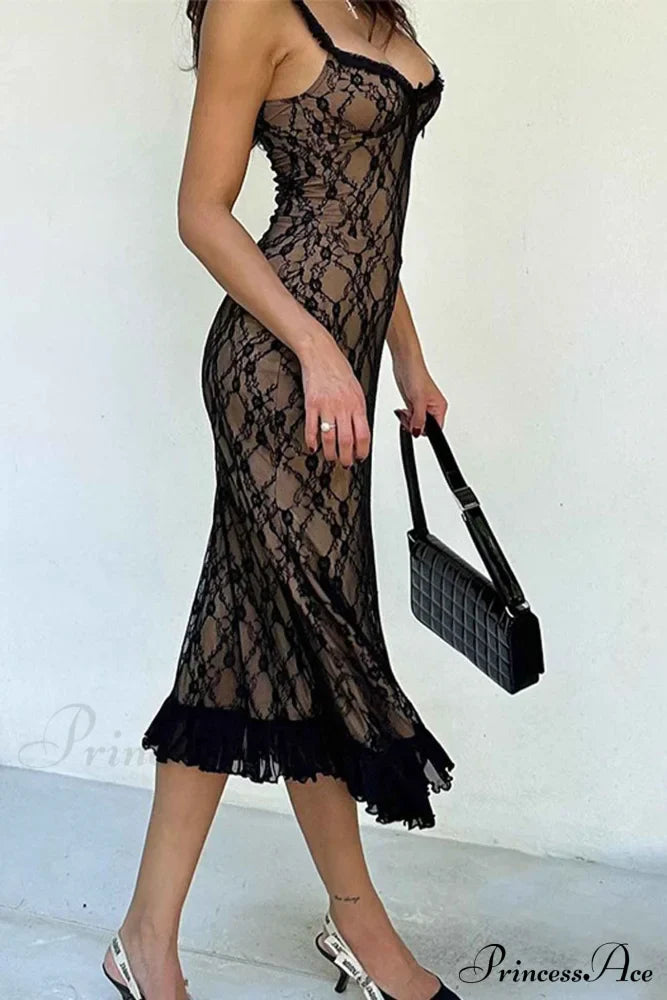 Patchwork Lace Cami Midi Dress