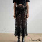 Patchwork Party Lace Ruffled See-Through Maxi Skirt