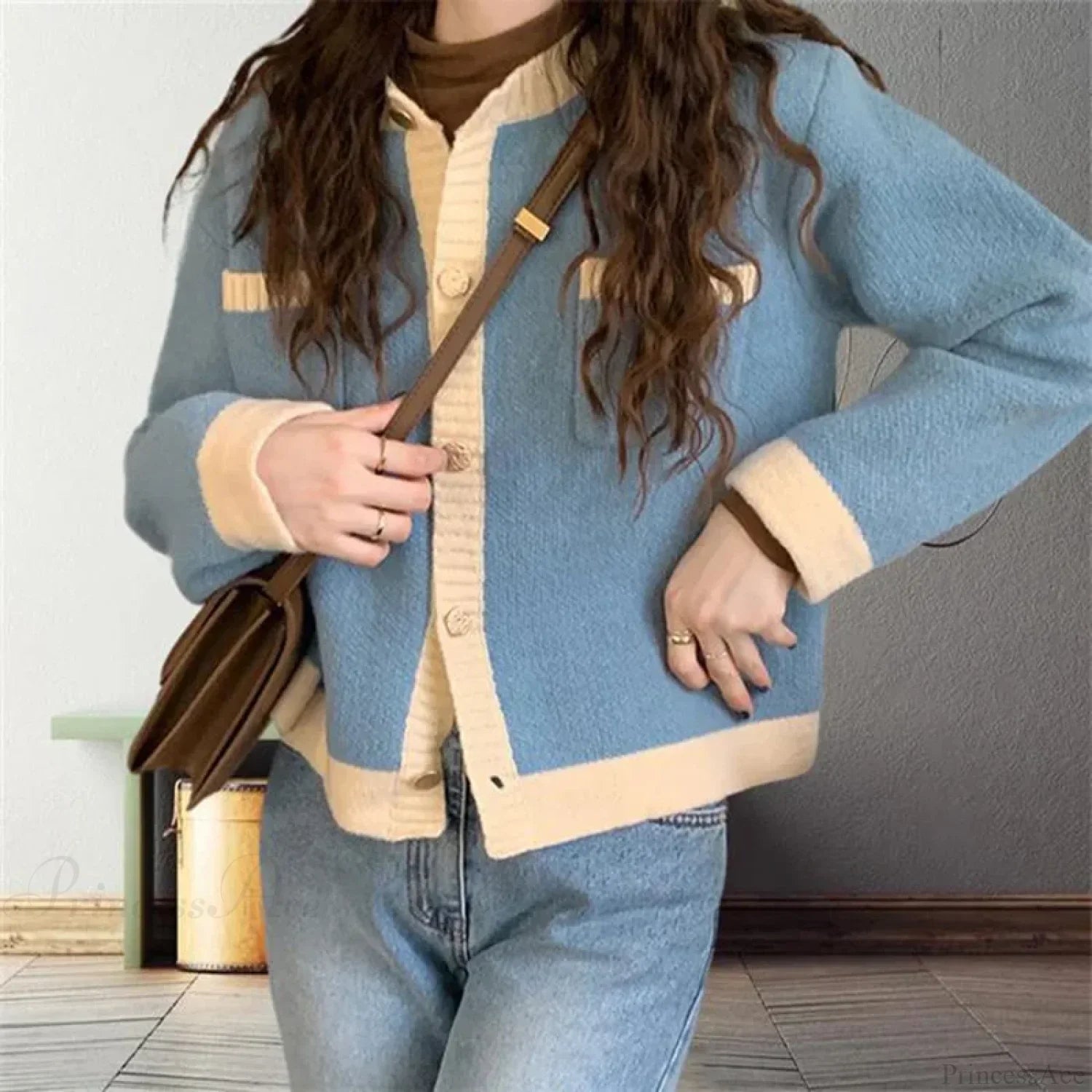 Patchwork Single Breasted Knit Long Sleeve Cardigan