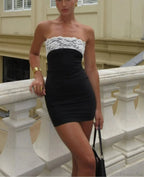 Patchwork Strapless Party Mini Dress