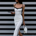 Patchwork V Neck Spaghetti Strap Sleeveless Bodycon Maxi Dress