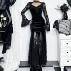 Patchwork Velvet Long Sleeve Midi Dress