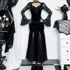 Patchwork Velvet Long Sleeve Midi Dress