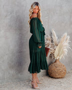Peacekeeper Off The Shoulder Midi Dress Hunter Green