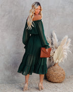 Peacekeeper Off The Shoulder Midi Dress Hunter Green