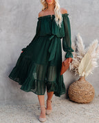 Peacekeeper Off The Shoulder Midi Dress Hunter Green