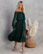 Peacekeeper Off The Shoulder Midi Dress Hunter Green