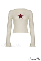Sexy Sheer Hollow-Out Red Star Long-Sleeve Knit Top
