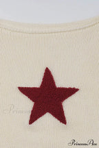 Sexy Sheer Hollow-Out Red Star Long-Sleeve Knit Top