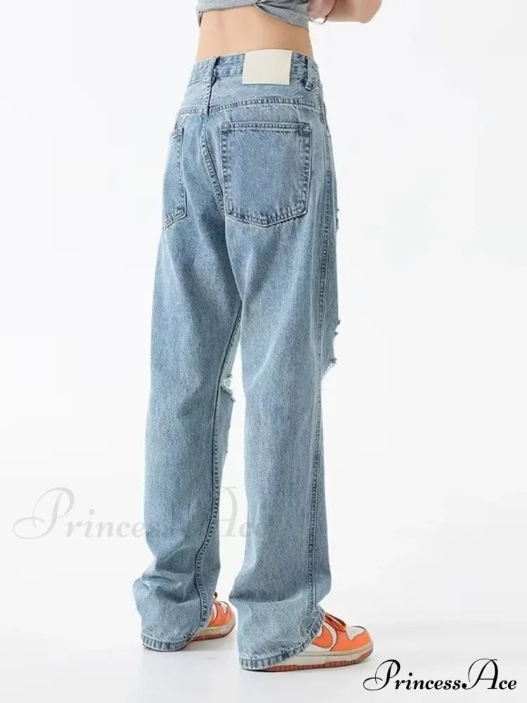 Perforated Jean Summer Thin High Street Trendy Brand Handsome And Loose Fitting Straight Casual Sports Pants Women's Jean