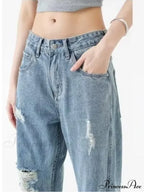 Perforated Jean Summer Thin High Street Trendy Brand Handsome And Loose Fitting Straight Casual Sports Pants Women's Jean