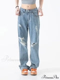 Perforated Jean Summer Thin High Street Trendy Brand Handsome And Loose Fitting Straight Casual Sports Pants Women's Jean