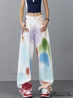 Personalized Graffiti High Waist Slim Hand-painted Painted Trendy Loose Straight Wide Leg Casual Jean